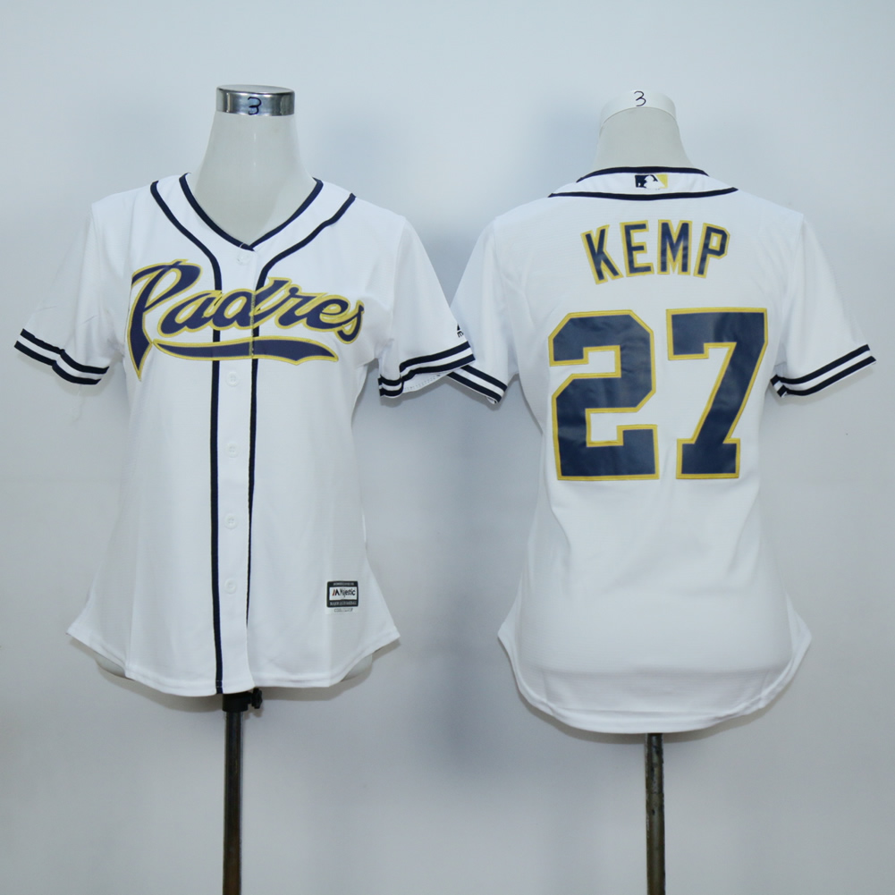 Women San Diego Padres #27 Kemp White MLB Jerseys->women mlb jersey->Women Jersey